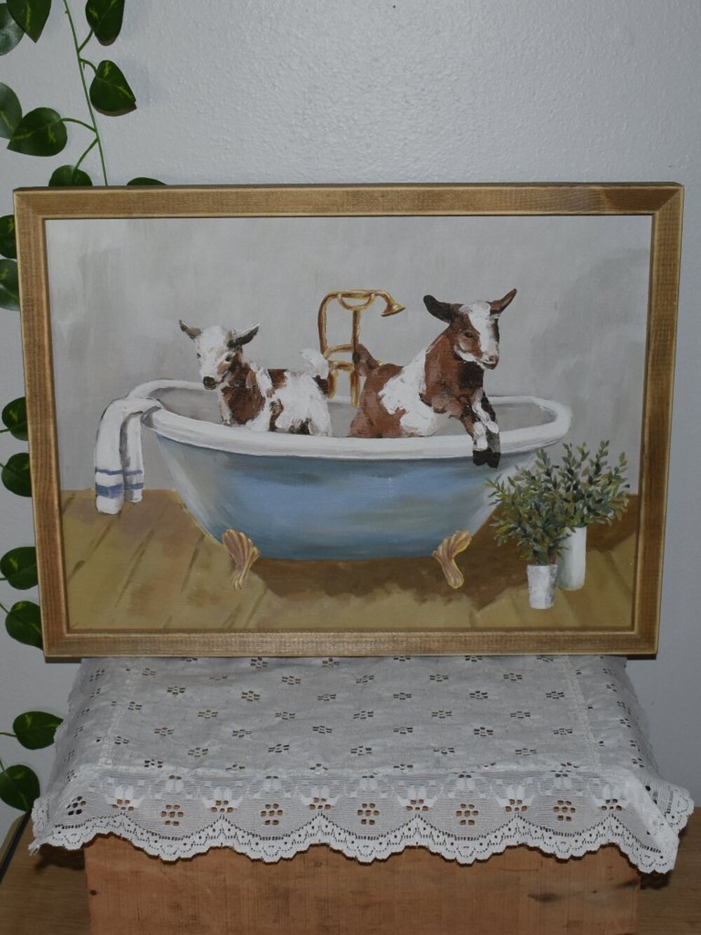 Country Cottage Farmhouse Goat Bathtub Bathroom Wall Decor